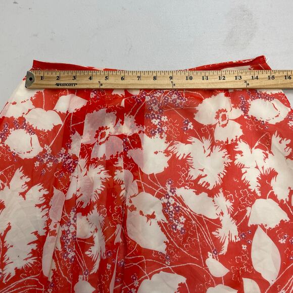 Armand Ventilo Floral Silk Midi Skirt orange red women's size 42 - Picture 10 of 12